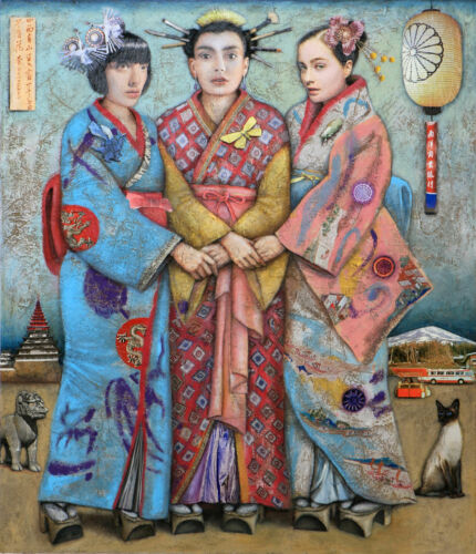 Drei Japanerinnen,2018,Mixed Media auf Leinwand, 140 x 120 cm