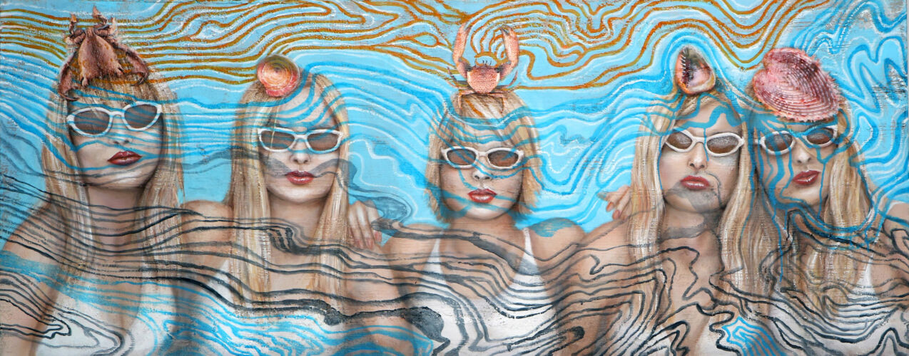 Mermaids, 2015, Mixed Media auf Leinwand, 80 x 200 cm