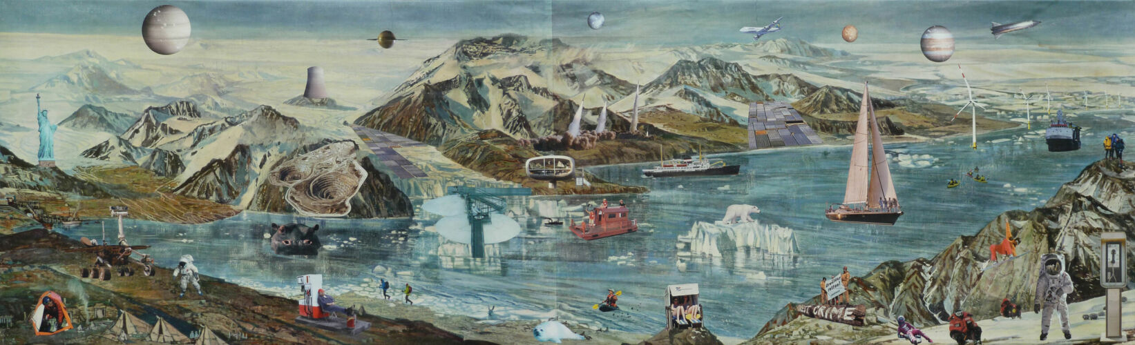 Nah und Fern, 2011, Collage, Papier auf Gewebe, 60 x 200 cm