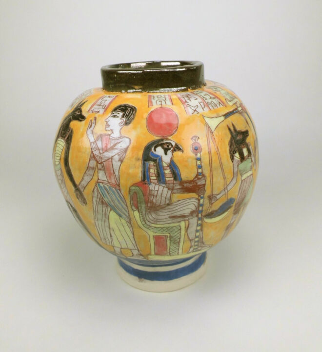 Vase agyptisch, 2020, glas ierter Ton, höhe 20 cm