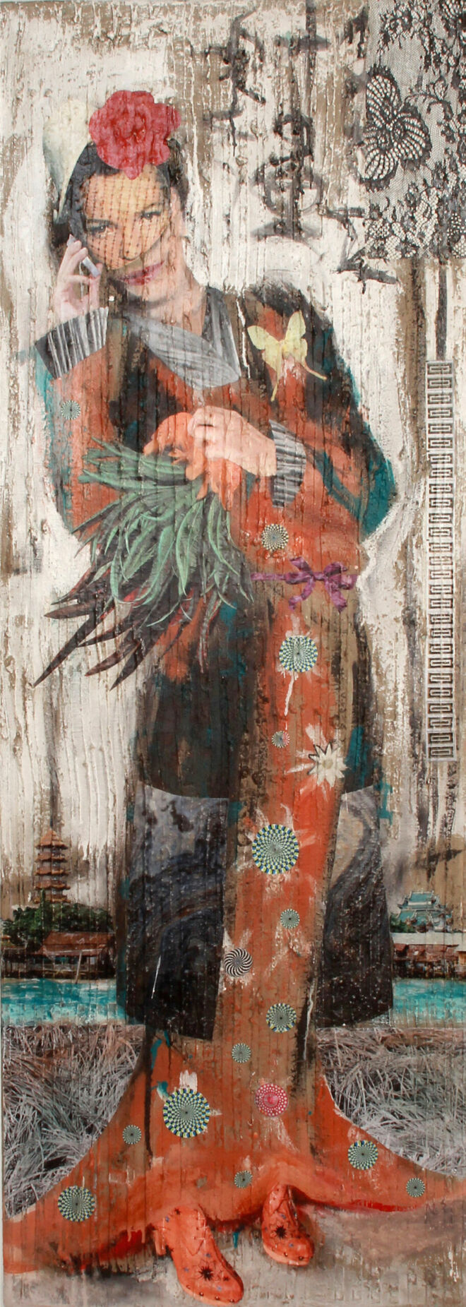 Schönheit 2 hokuseidank, 2013, Mixed Media auf Leinwand, 140 x 50 cm