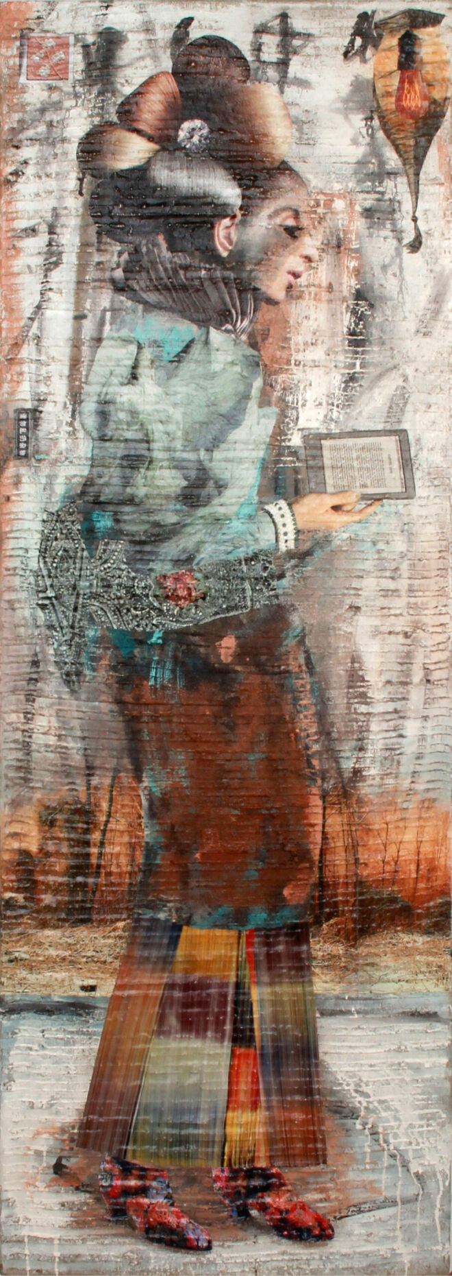Schönheit 3 hokuseidank, 2013, Mixed Media auf Leinwand, 140 x 50 cm
